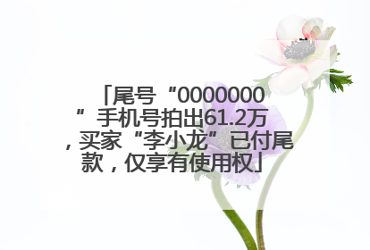 尾号“0000000”手机号拍出61.2万，买家“李小龙”已付尾款，仅享有使用权